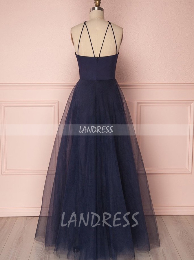 Dark Navy Prom Dresses,Tulle Long Prom Dress for Teens,11269