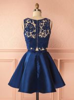 Dark Navy Two Piece Homecoming Dresses,Satin Cocktail Dress,11547