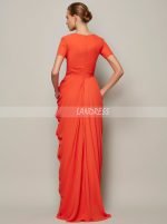 Draped Mother of the Bride Dress with Short Sleeves,Chiffon Long Mother Evening Dress,11804