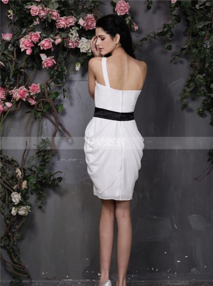 Draped White Cocktail Dresses,Wedding Reception Dresses,One Shoulder Short Prom Dress,11431