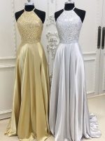 Elastic Satin Prom Dresses,Long Evening Dresses,Halter Prom Dress,11187