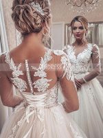 Elegant A-line Wedding Gown with Sleeves,12217