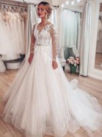 Elegant A-line Wedding Gown with Sleeves,12217