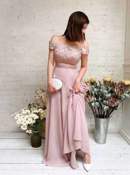 Elegant Chiffon Bridesmaid Dress,Long Off the Shoulder Prom Dress,11927