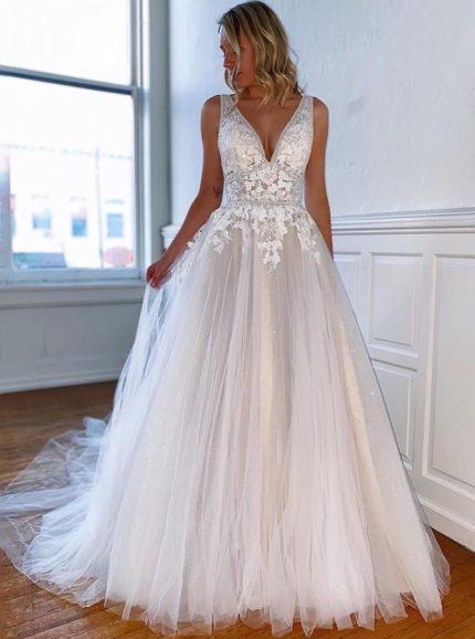 Elegant Wedding Dress,A-line Princess Bridal Dress V-neck,12198