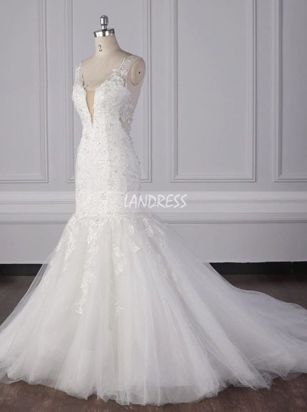 Elegant Wedding Dresses,Open Back Tulle Bridal Gown - Landress.co.uk