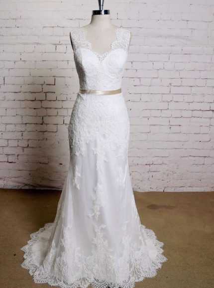 Elegant Wedding Dress with Sash,Lace Mermaid Wedding Dress,11631