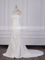 Fit And Flare Pleated Wedding Dresses,Satin Open Back Bridal Dress,12100