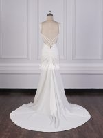 Fit And Flare Pleated Wedding Dresses,Satin Open Back Bridal Dress,12100