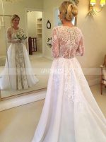 Fit and Flare Vintage Lace Bridal Dress with Detachable Overskirt,12264