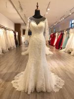 Fit and Flare Wedding Dresses with Sleeves,Lace Vintage Wedding Dress,11571