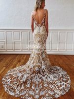 Fitted Lace Wedding Dress V-neck,Boho Bridal Dress,12208