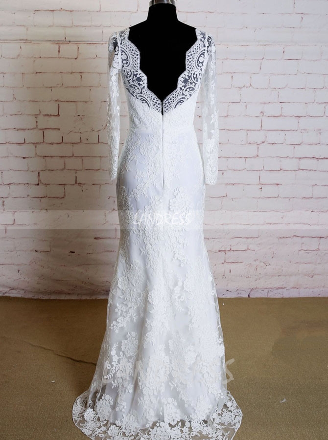 Fitted Wedding Dresses with Long Sleeves,Lace Vintage Wedding Dress,11624