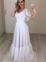Romantic Tulle Bridal Dress,Beach Wedding Dress with Flounce Sleeves,12288