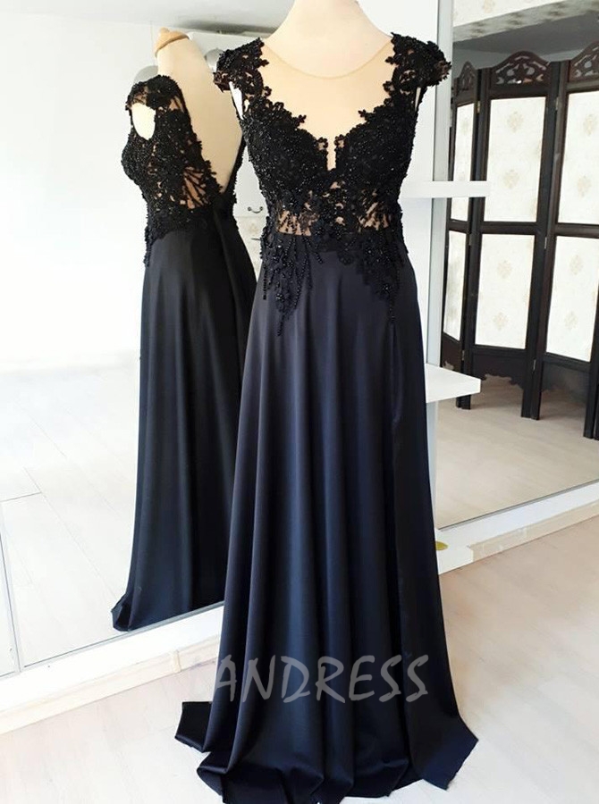 Formal Prom Dresses,Black Evening Dresses,Chiffon Full Length Prom Dress,11233