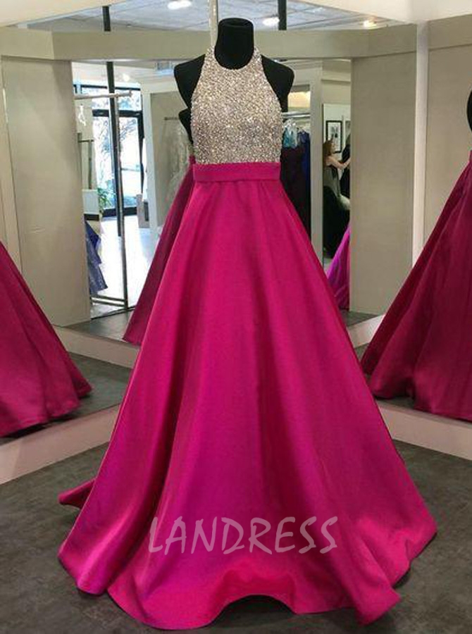 Fuchsia Prom Dress for Teens,Satin A-line Prom Dresses,11196