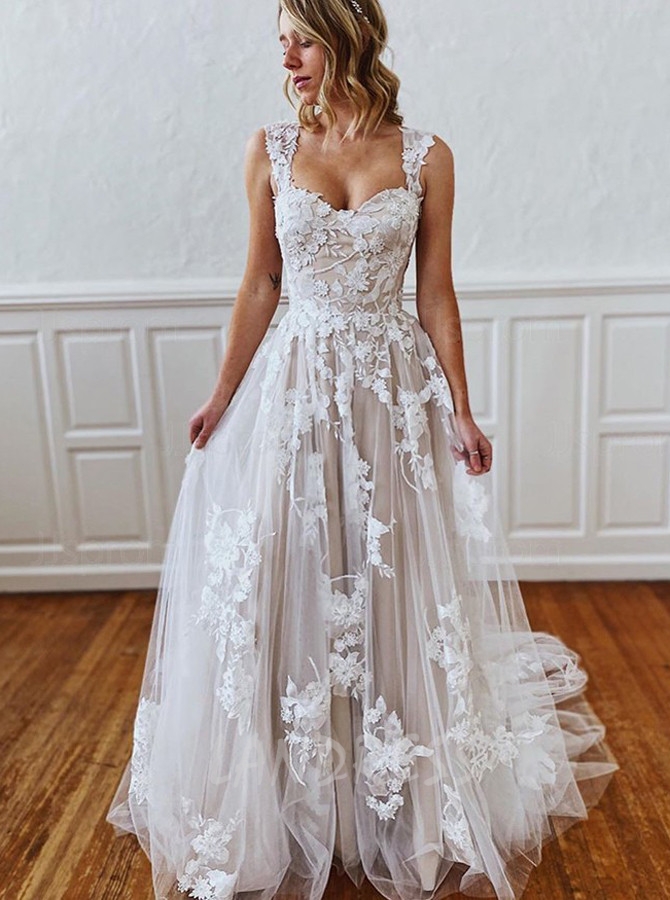 Gorgeous A-line Wedding Dress with Straps,Off the Shoulder Bridal Dress,12209