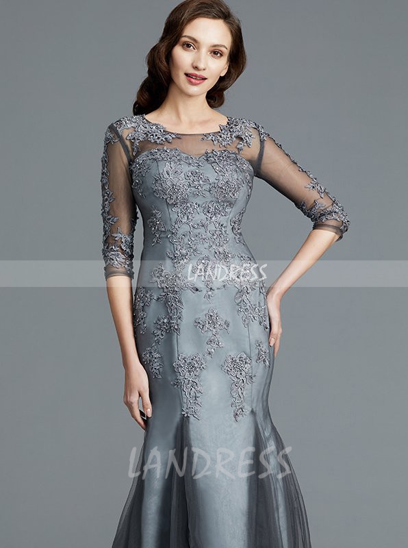 Gorgeous Mermaid Mother of the Bride Dresses,Tulle Mother Dress with Sleeves,11765