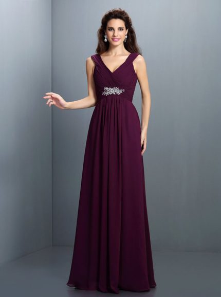 Grape Bridesmaid Dresses with Straps,Empire Bridesmaid Dress,11420