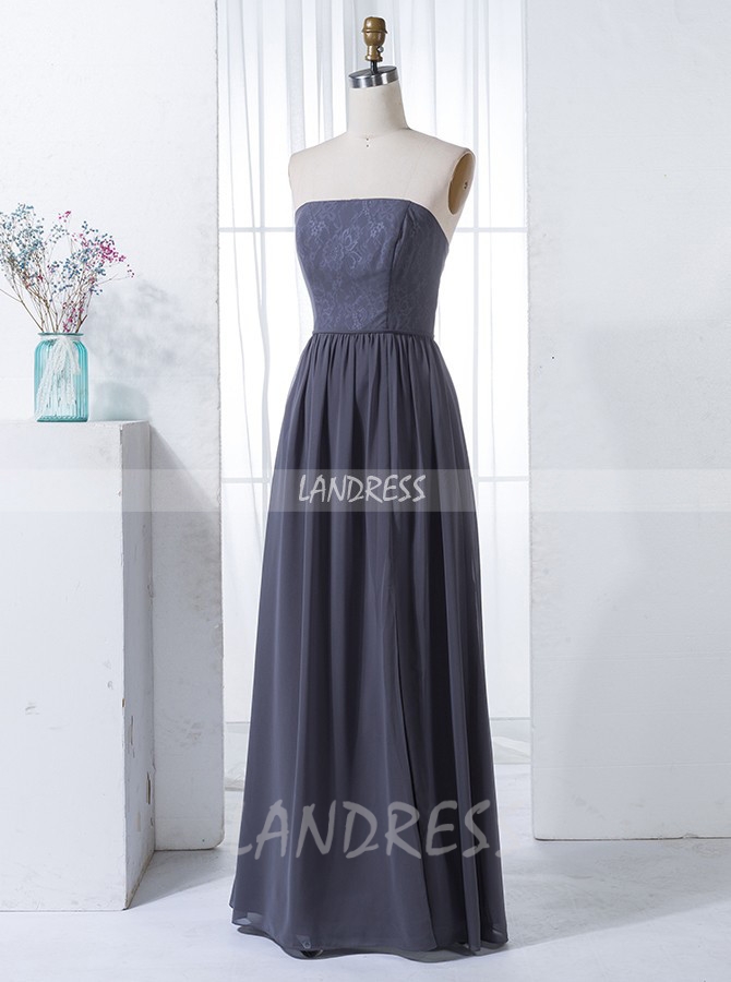 Grey Bridesmaid Dresses,Strapless Bridesmaid Dress,Long Sparing Bridesmaid Dress,11324