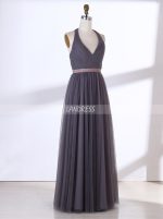 Grey Halter Bridesmaid Dresses,Long Tulle Bridesmaid Dress,11316