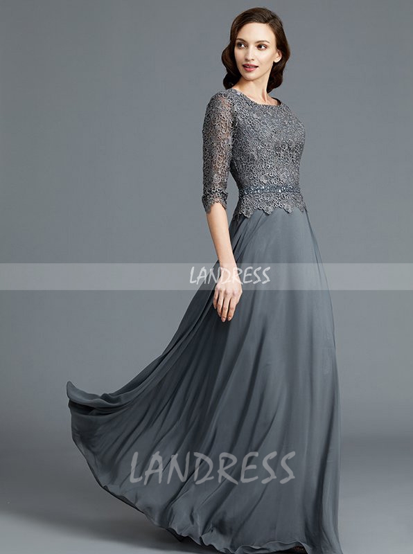 Grey Long Mother of the Bride Dresses,Elegant Mother Dress with Sleeves,11781