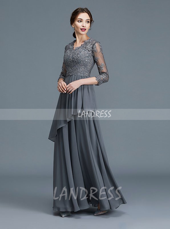 Grey Long Mother of the Bride Dresses,Mother Dress with Sleeves,11790