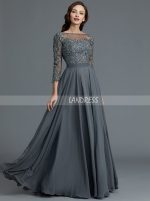 Grey Mother of the Bride Dresses with Sleeves,A-line Mother Dress,11800