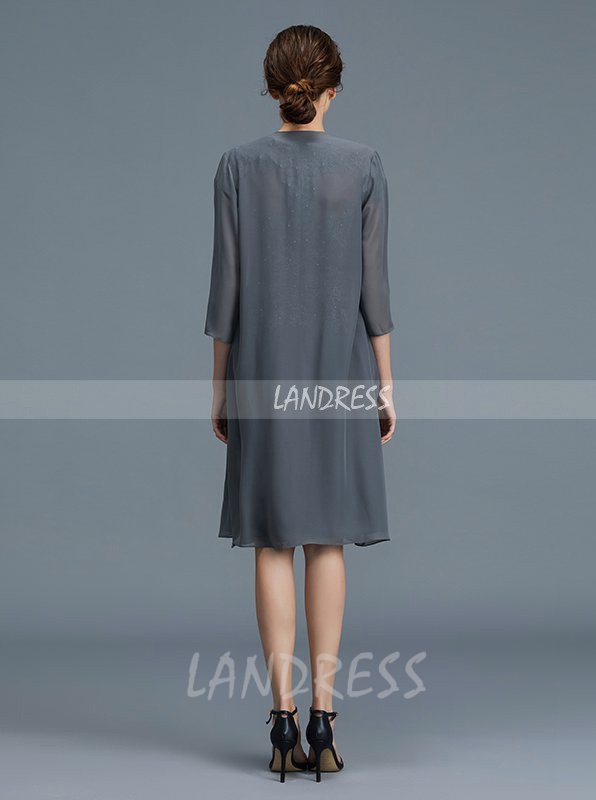 Grey Mother of the Bride Dress with Jacket,Short Mother Dress,11776