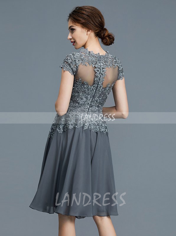 Grey Mother of the Bride Dress with Jacket,Short Mother Dress,11776