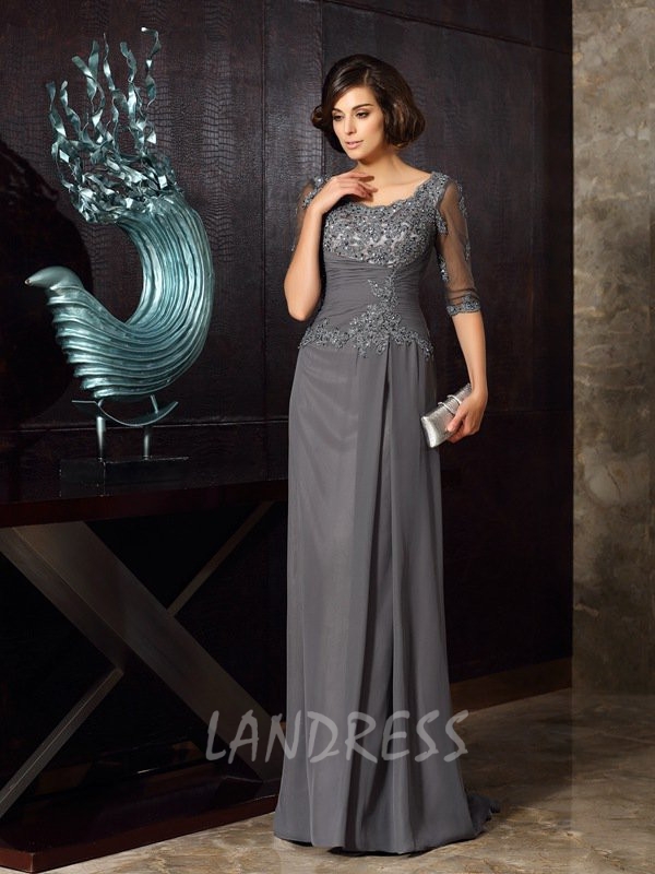 Grey Mother of the Bride Dress with Sleeves,Chiffon Elegant Mother Dress,11742