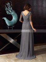 Grey Mother of the Bride Dress with Sleeves,Chiffon Elegant Mother Dress,11742