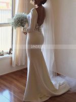 High Quality Wedding Dress with Sleeves,Low Back Bridal Dress,12036