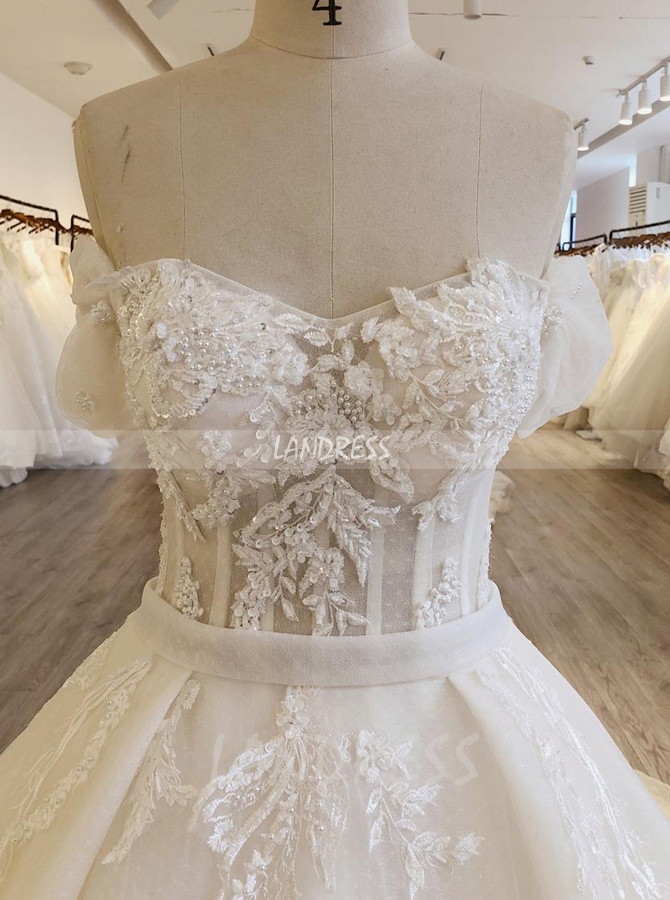 Illusion A-line Wedding Dresses, Off the Shoulder Bridal Dress,11561