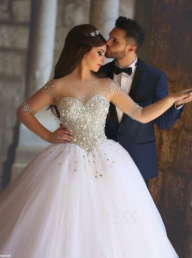 Princess Wedding Gown,Sparkly Bridal Gown,Wedding Gown with Sleeves ...