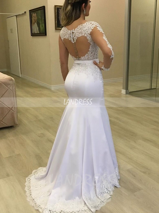 Illusion Long Sleeves Mermaid Fitted Wedding Dress,12283