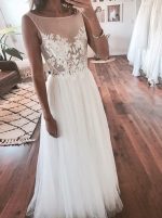 Illusion Wedding Dresses,White Tulle Wedding Dress,Open Back Wedding Dress,11309