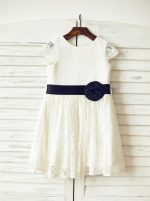 Ivory Baby Dresses,Lace Flower Girl Dress with Cap Sleeves,11827