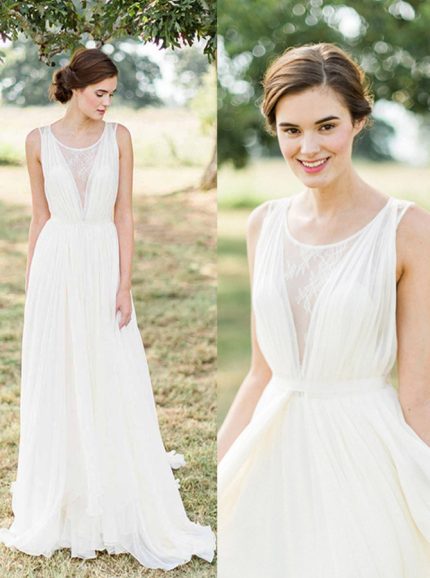 Ivory Chiffon Beach Wedding Dress,Simple Garden Wedding Dress,12231