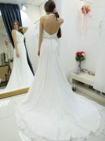 Ivory Halter Beach Wedding Dresses,Chiffon Bridal Dress with Open Back,11272