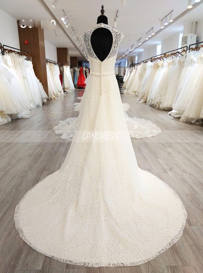 Ivory Lace Wedding Dresses,High Neck Wedding Dress with Cutout Back ...