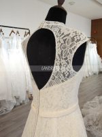 Ivory Lace Wedding Dresses,High Neck Wedding Dress with Cutout Back,11558
