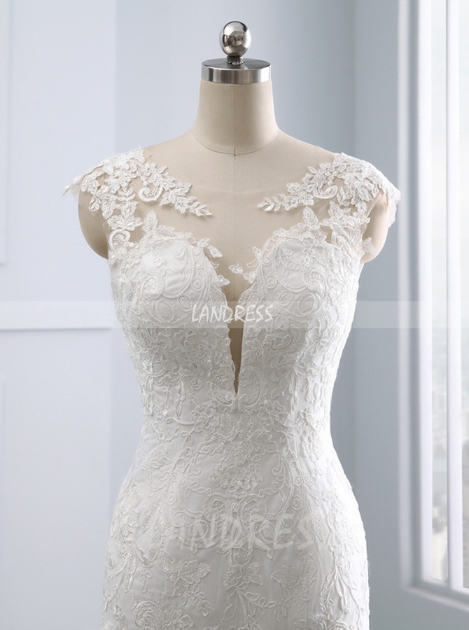 Ivory Mermaid Wedding Dresses,Lace Vintage Wedding Dress,11682