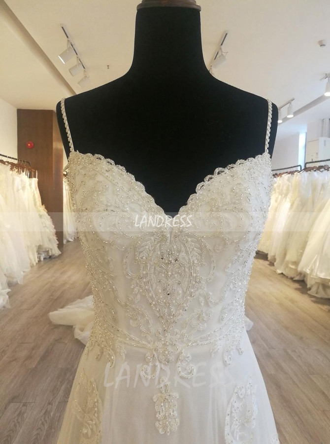 Ivory Spaghetti Straps Lace Wedding Dresses,Gorgeous Wedding Dress,11557