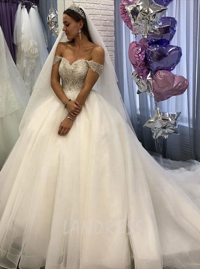 Ivory Wedding Dresses,Off the Shoulder Bridal Dress,Princess Wedding Dress,11132