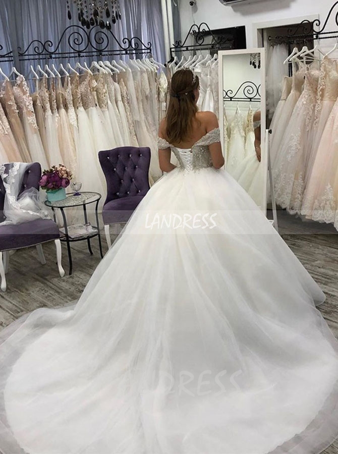 Ivory WeIvory Wedding Dresses,Off the Shoulder Bridal Dress,Princess Wedding Dress,11132