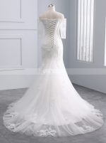 Ivory Wedding Dresses with 3/4 Length Sleeves,Mermaid Lace Wedding Dress,11695
