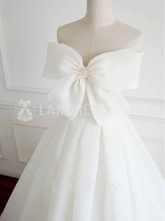 Ivory Wedding Dress with Bow,Full Length Bridal Dress,Simple Wedding Dress,11128