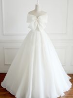 Ivory Wedding Dress with Bow,Full Length Bridal Dress,Simple Wedding Dress,11128