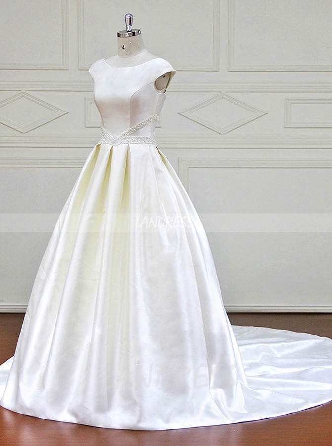 Ivory Wedding Gown,Open Back Satin Wedding Dress,11704